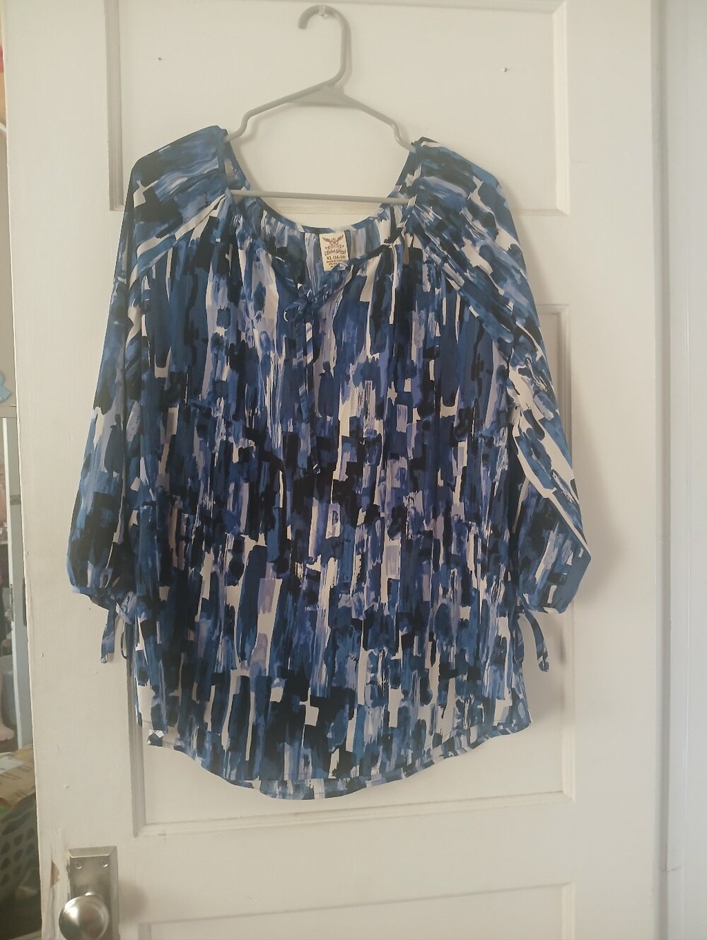 Blue Abstract Print Women’s Peasant Blouse
